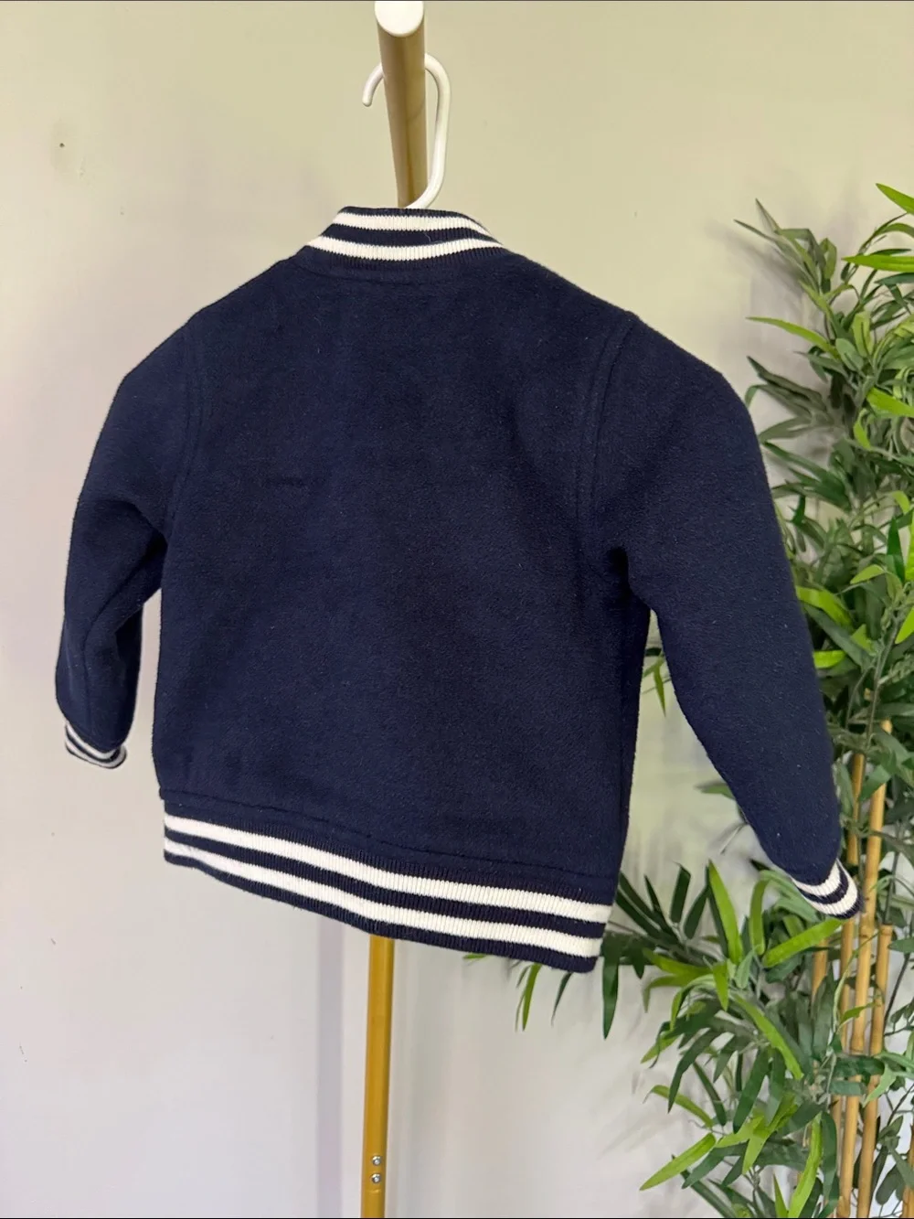GAP Navy Kids Fleece Bomber Jacket with White Stripe Trim